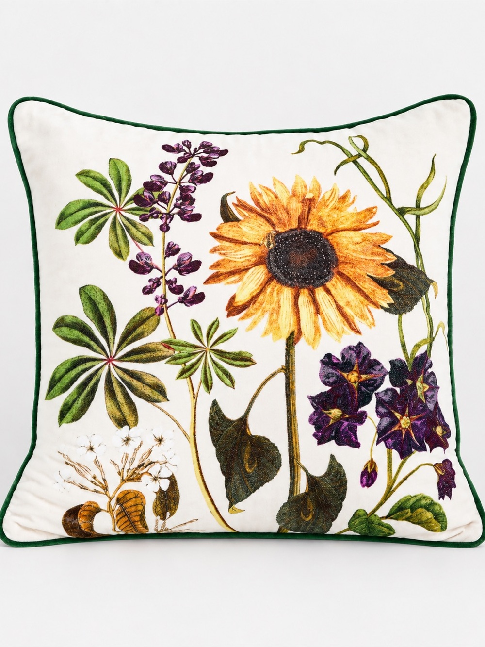 NWT Anthropologie Evie Cotton Printed Floral Sunflower Pillow 18x18 Green